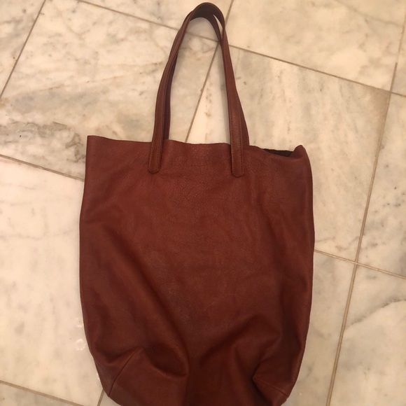 BAGGU Handbags - BAGGU Chestnut Leather Tote with Long Straps